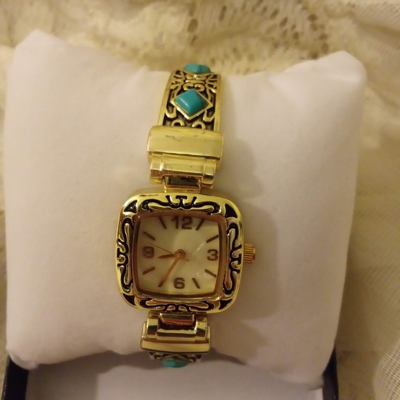 NEW W/ BOX Unisex Pavana Wrist Watch with Turquoise Stones - Picture 4 of 8